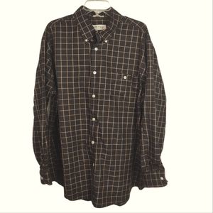 Orvis Mens Cotton Brown Plaid  Button Down Long Sleeve Shirt SZ XL